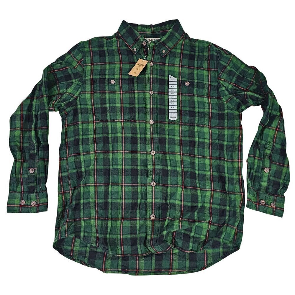 Mens Green Red Plaid Long-Sleeve Button-Up Shirt Duluth Trading Co XL Trim Fit